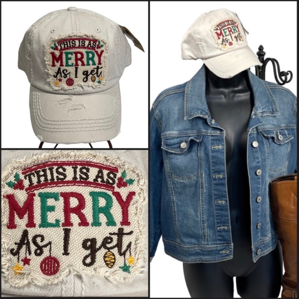 Kbethos Vintage Ivory Distressed Christmas Trucker Baseball Hat NWT
